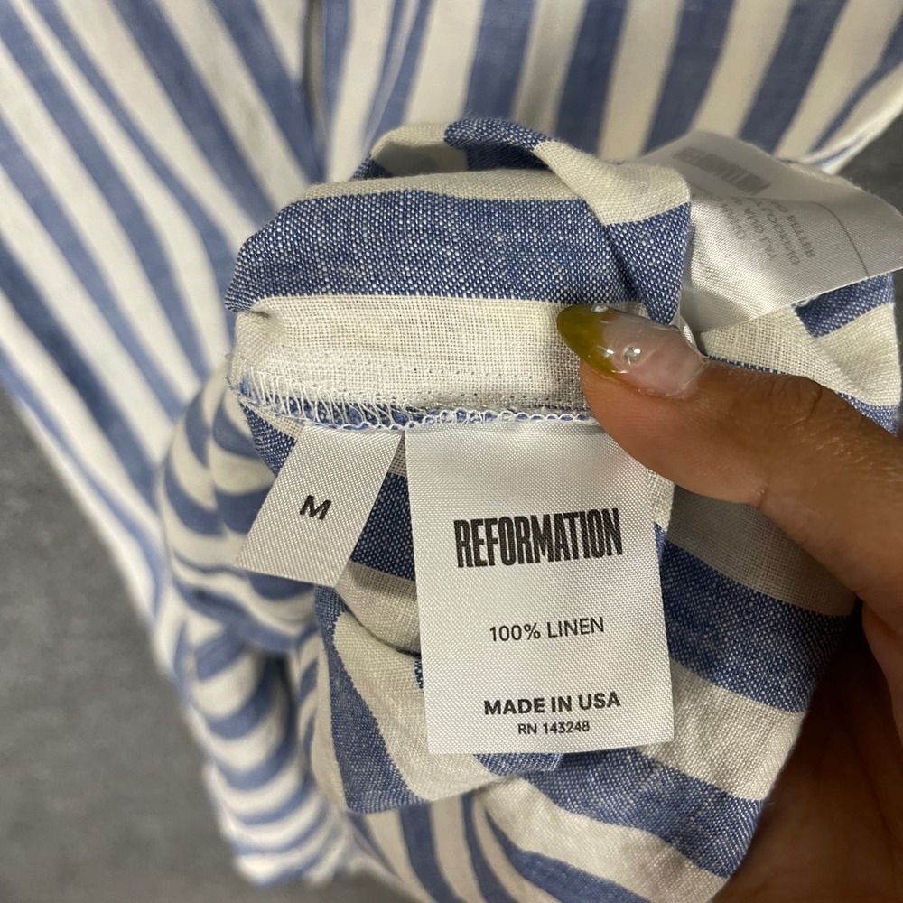 Reformation Mini Dress Womens M Excellent Striped Linen Button Front USA Made - Picture 7 of 8